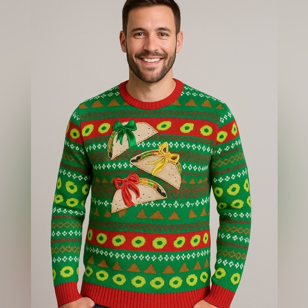 π 33 Degrees Menβs Ugly Christmas Sweater β Taco Holiday Theme β Size L π